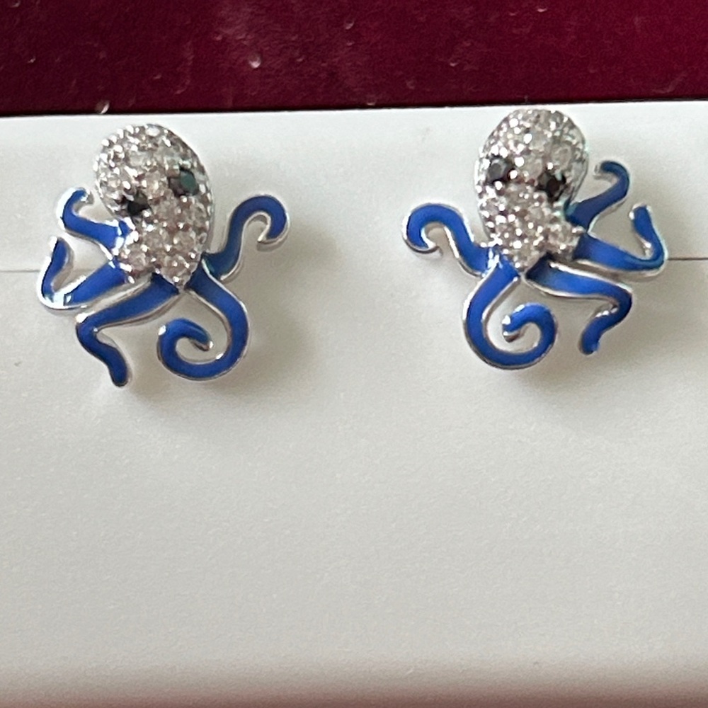 Luxury Moissanite‎ Diamond blue enamel Octopus Earrings
